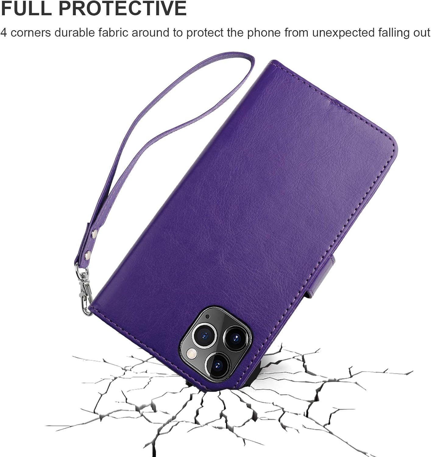 Bocasal for iPhone 11 Pro Max Wallet Case with Card Holder PU Leather Kickstand Shockproof Protective Wrist Strap Flip Cover for iPhone 11 Pro Max 6.5 inch (Purple)